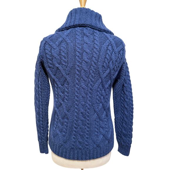 Aran Crafts Cardigan Sz Sm Merino Wool Full Zip Cable Double Collar Knit Cozy - Picture 3 of 11
